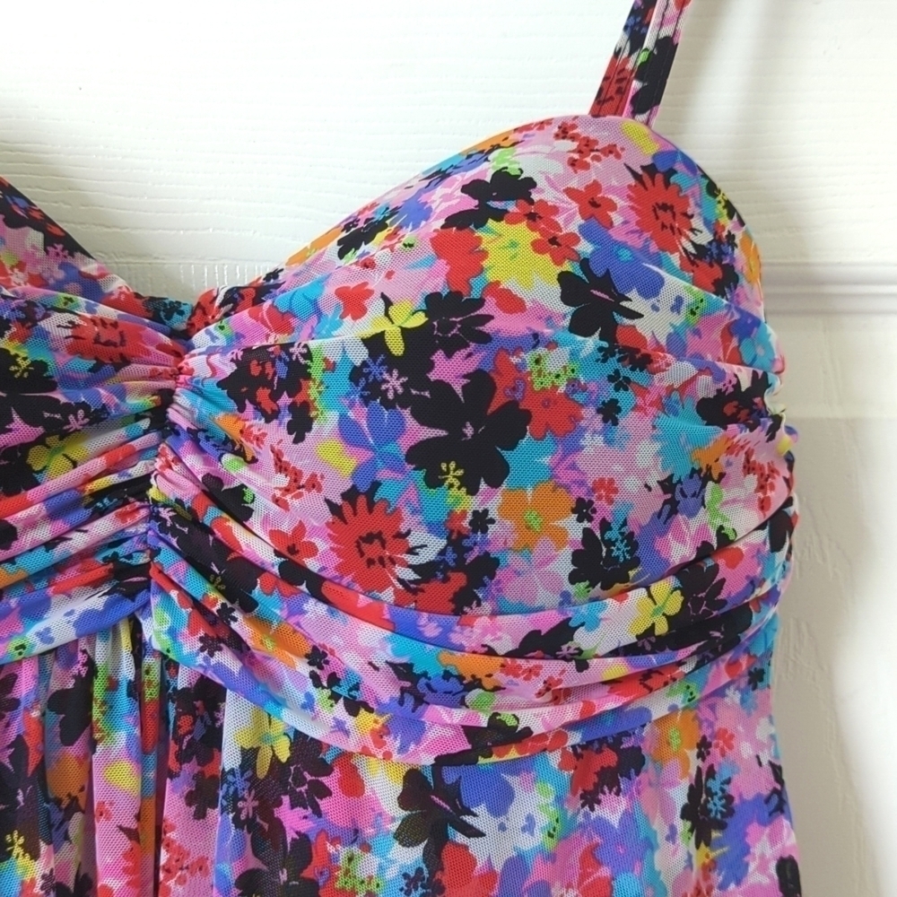 A Shore Fit Colorful Floral Mesh Sweetheart Neckline Padded Tankini Swim Top 12 - Picture 4 of 12